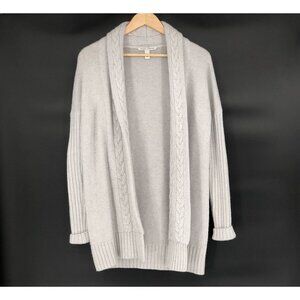 Autumn Cashmere Women's Open Front Cable Knit Fisherman Cardigan Sweater M Gray